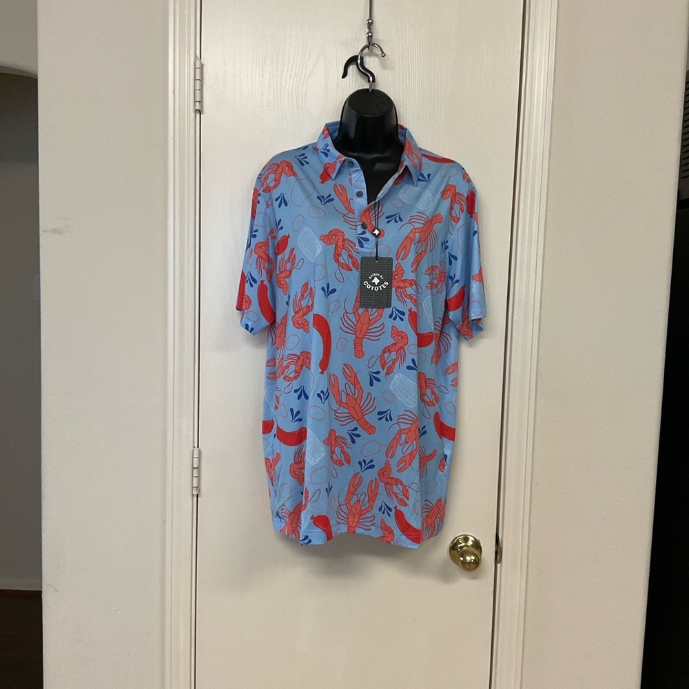 Raised by Coyotes Men's Light Blue Short Sleeve Polo Shirt